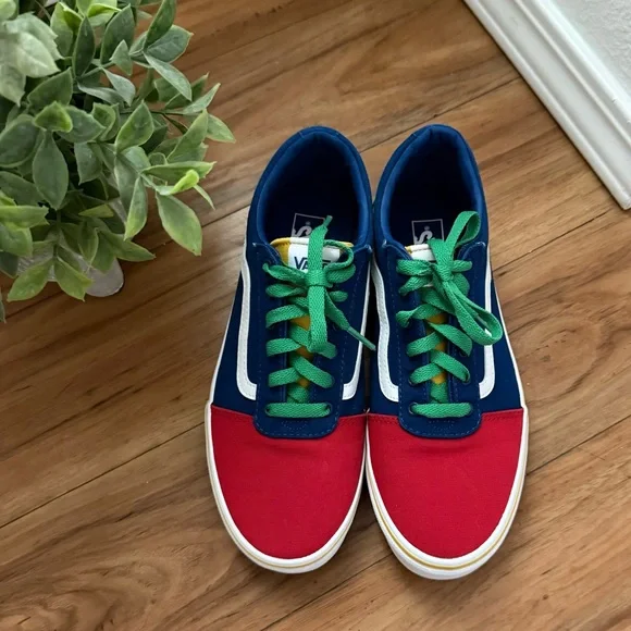 ~EUC Vans Red and Blue Shoes with Green & Yellow Accents~ - Picture 2 of 7